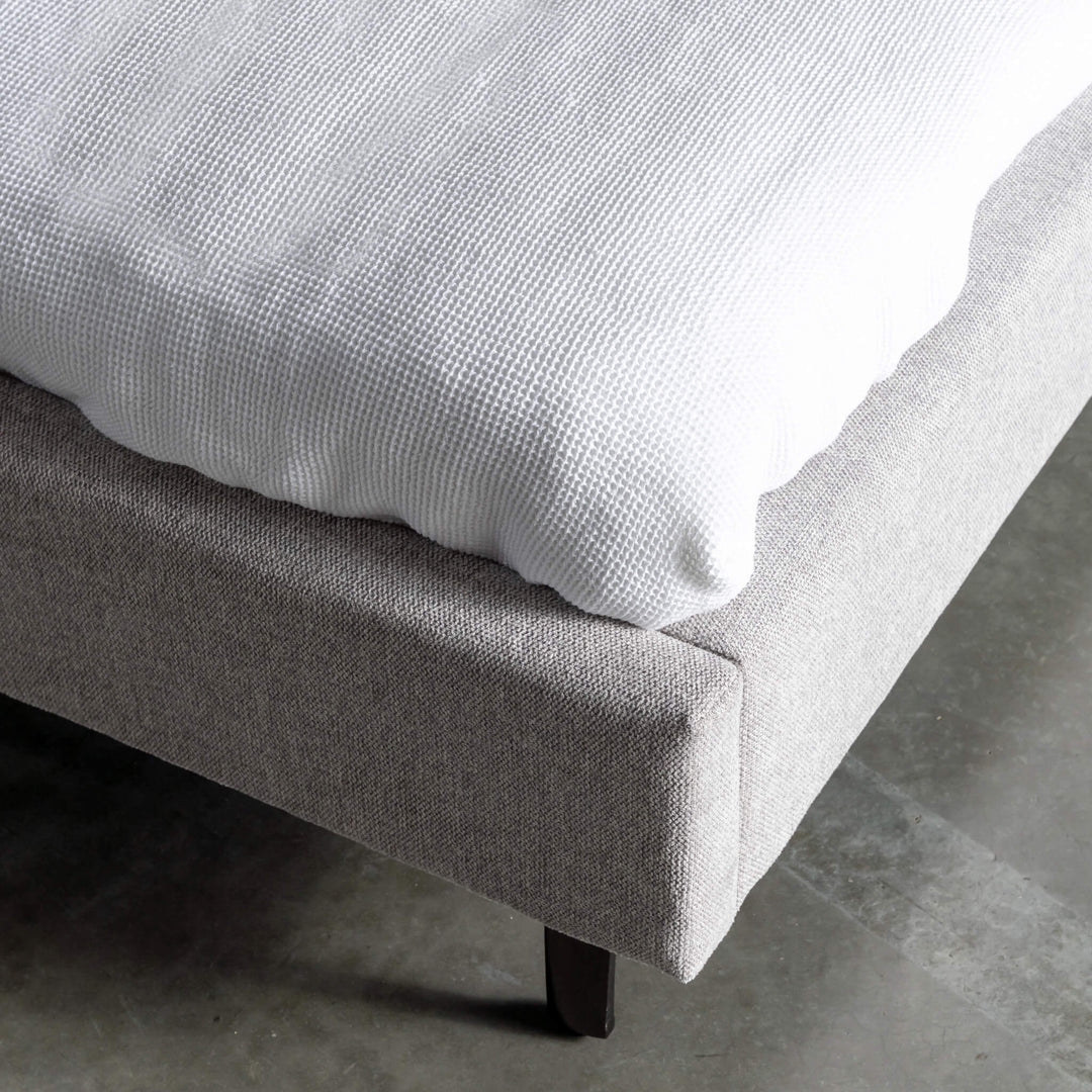 ALBARO BED HEAD + FRAME  |  MISTY GREY + DEEP OLIVE MOSS CLOSE UP