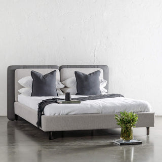 ALBARO BED FRAME  |  MISTY GREY + DEEP OLIVE MOSS