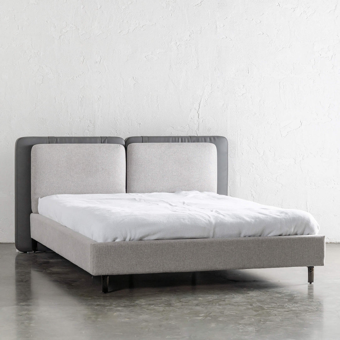 ALBARO BED HEAD + FRAME UNSTYLED  |  MISTY GREY + DEEP OLIVE MOSS