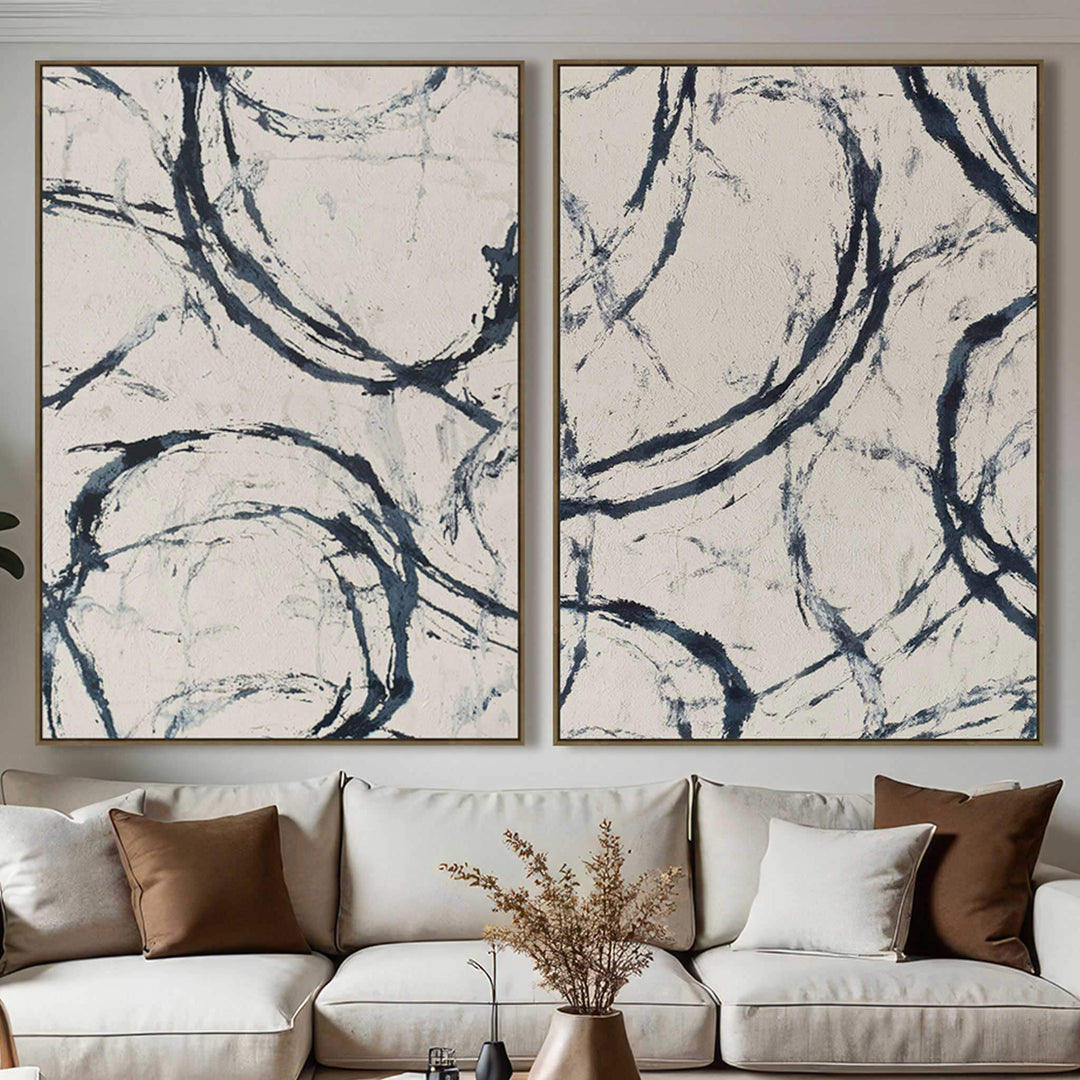 LBD EXCLUSIVE  |  ALBA FRAMED CANVAS PRINT |  SET OF 2  |  90X120CM  |  BLACK + NATURAL   |  OAK NATURAL FRAME