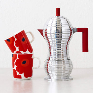 ALESSI | PULCINA ESPRESSO COFFEE MAKER | 6 CUP | RED HANDLE