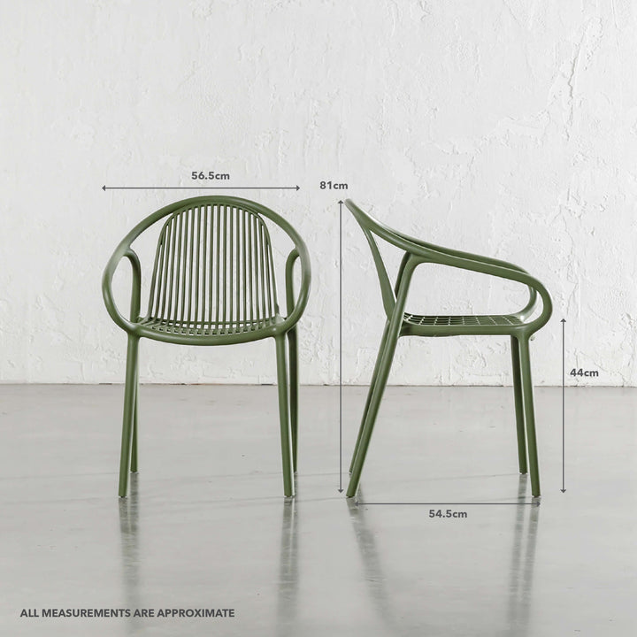 ALETTA INDOOR/OUTDOOR DINING CHAIR | HUNTER GREEN | BUNDLE X 4 | MEASUREMENTS