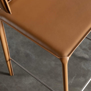 ALLAIRE MID CENTURY VEGAN LEATHER BAR CHAIR | SADDLE TAN | CLOSEUP