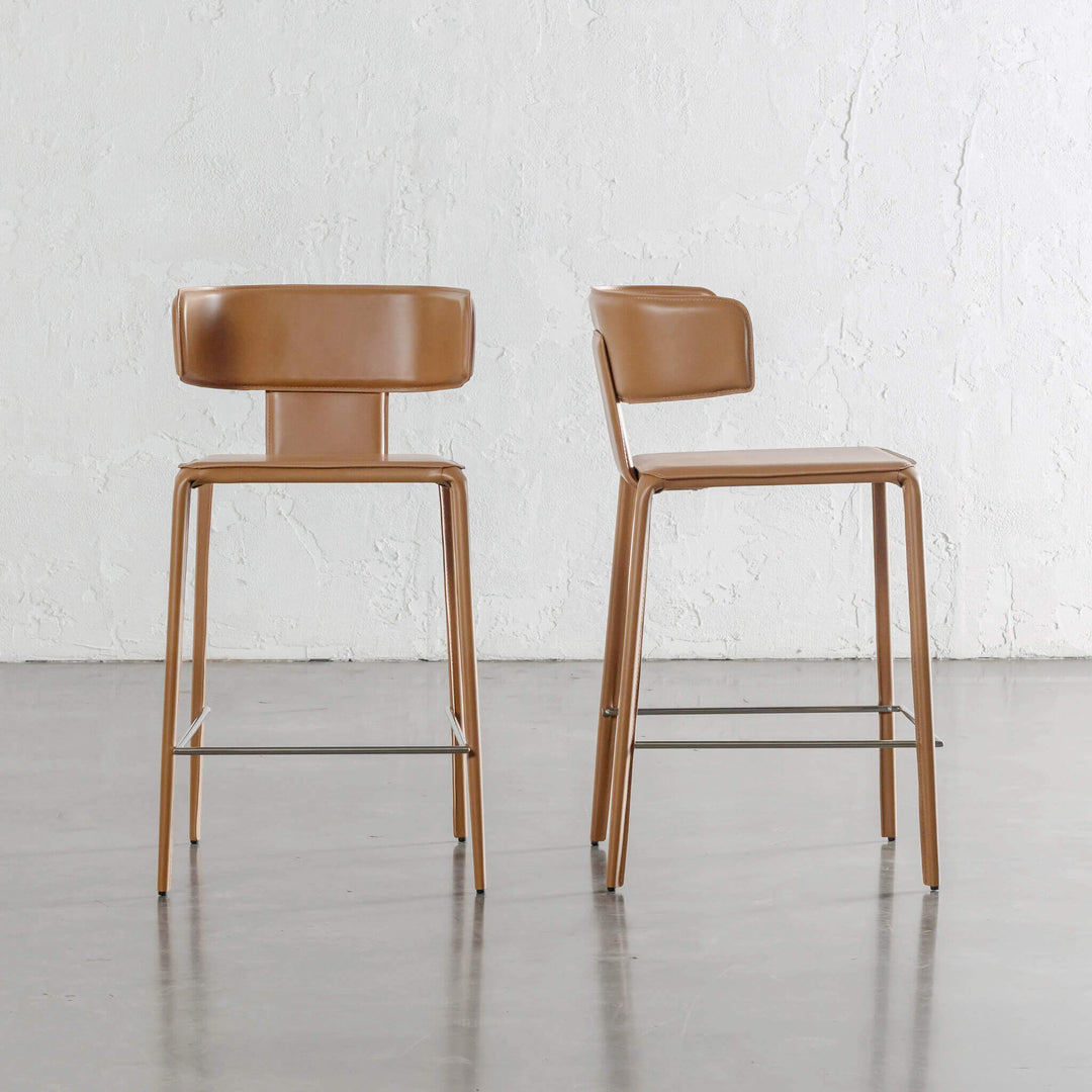 ALLAIRE MID CENTURY VEGAN LEATHER BAR CHAIR | SADDLE TAN