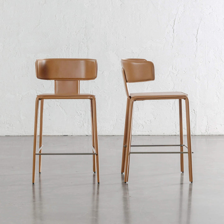 ALLAIRE MID CENTURY VEGAN LEATHER BAR CHAIR | SADDLE TAN