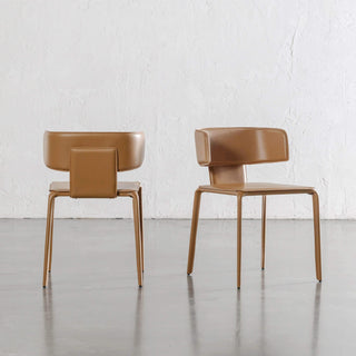 ALLAIRE MID CENTURY VEGAN LEATHER DINING CHAIR | SADDLE TAN
