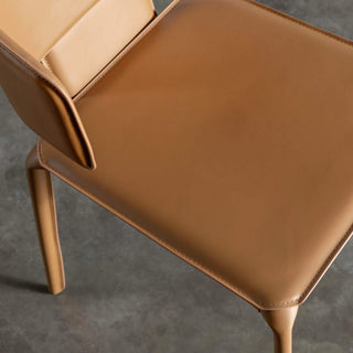 ALLAIRE MID CENTURY VEGAN LEATHER DINING CHAIR | SADDLE TAN | CLOSEUP