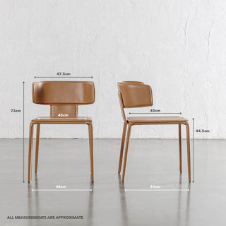ALLAIRE MID CENTURY VEGAN LEATHER DINING CHAIR | SADDLE TAN | MEASUREMENTS