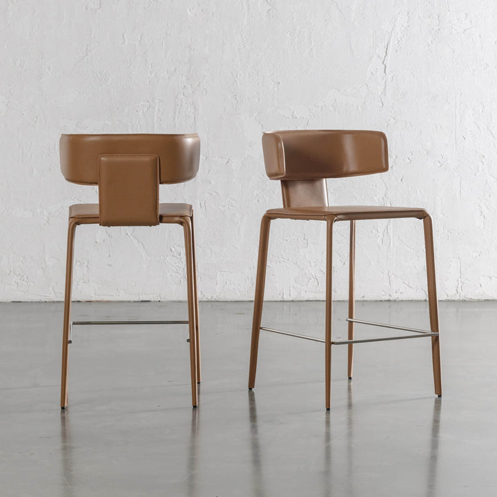 ALLAIRE MID CENTURY VEGAN LEATHER BAR CHAIR | SADDLE TAN