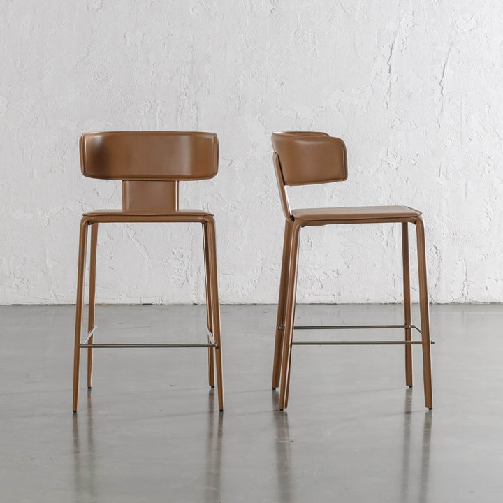 ALLAIRE MID CENTURY VEGAN LEATHER BAR CHAIR | SADDLE TAN