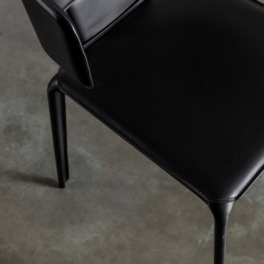 ALLAIRE MID CENTURY VEGAN LEATHER DINING CHAIR | NOIR BLACK