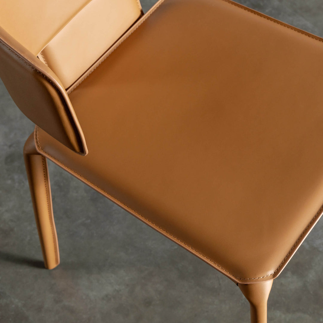 ALLAIRE MID CENTURY VEGAN LEATHER DINING CHAIR | SADDLE TAN