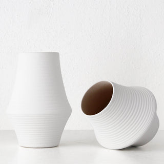LIVING BY DESIGN EXCLUSIVE  |  ALVA CERAMIC VASE BUNDLE X2  |  M + L  |  WHITE CERAMIC