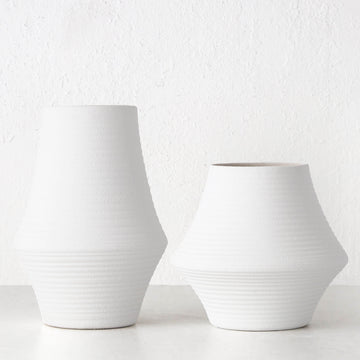 LIVING BY DESIGN EXCLUSIVE  |  ALVA CERAMIC VASE BUNDLE X2  |  M + L  |  WHITE CERAMIC