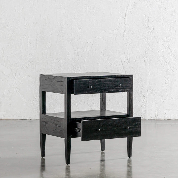 AMARA CONRAD BEDSIDE NIGHTSTAND  |  BLACK TIMBER GRAIN