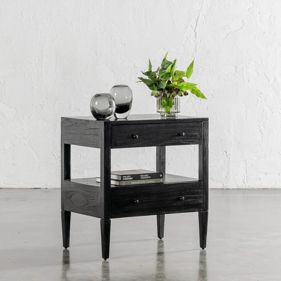 AMARA CONRAD BEDSIDE NIGHTSTAND  |  BLACK TIMBER GRAIN