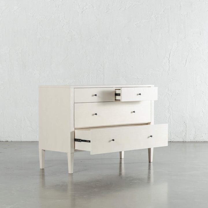 AMARA CONRAD DRESSER  |  BEIGE ARAVA  |  120CM  |  DRAWERS OPEN