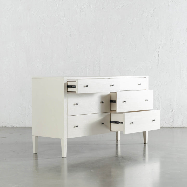 AMARA CONRAD DRESSER DRAWERS OUT  |  BEIGE ARAVA  |  150CM