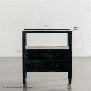 AMARA JARDIN BEDSIDE NIGHTSTAND  |  BLACK TIMBER GRAIN | MEASUREMENTS