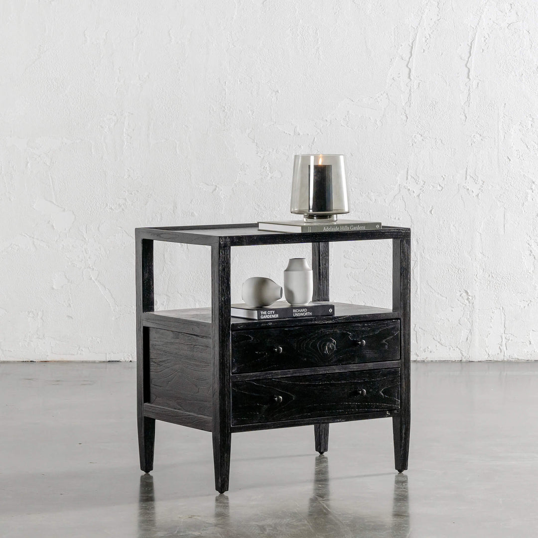 PRE ORDER  |  AMARA JARDIN BEDSIDE NIGHTSTAND  |  BLACK TIMBER GRAIN