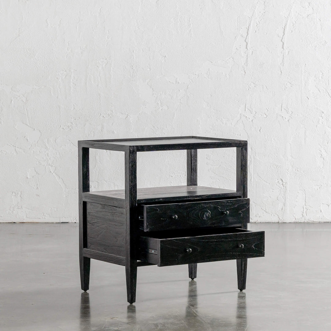 AMARA JARDIN BEDSIDE NIGHTSTAND  |  BLACK TIMBER GRAIN