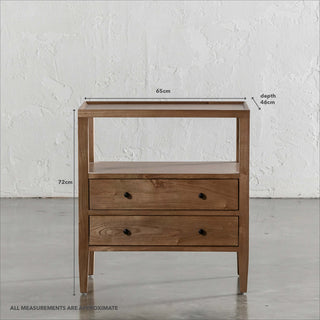 AMARA JARDIN BEDSIDE NIGHTSTAND | NATURAL TIMBER GRAIN | MEASUREMENTS