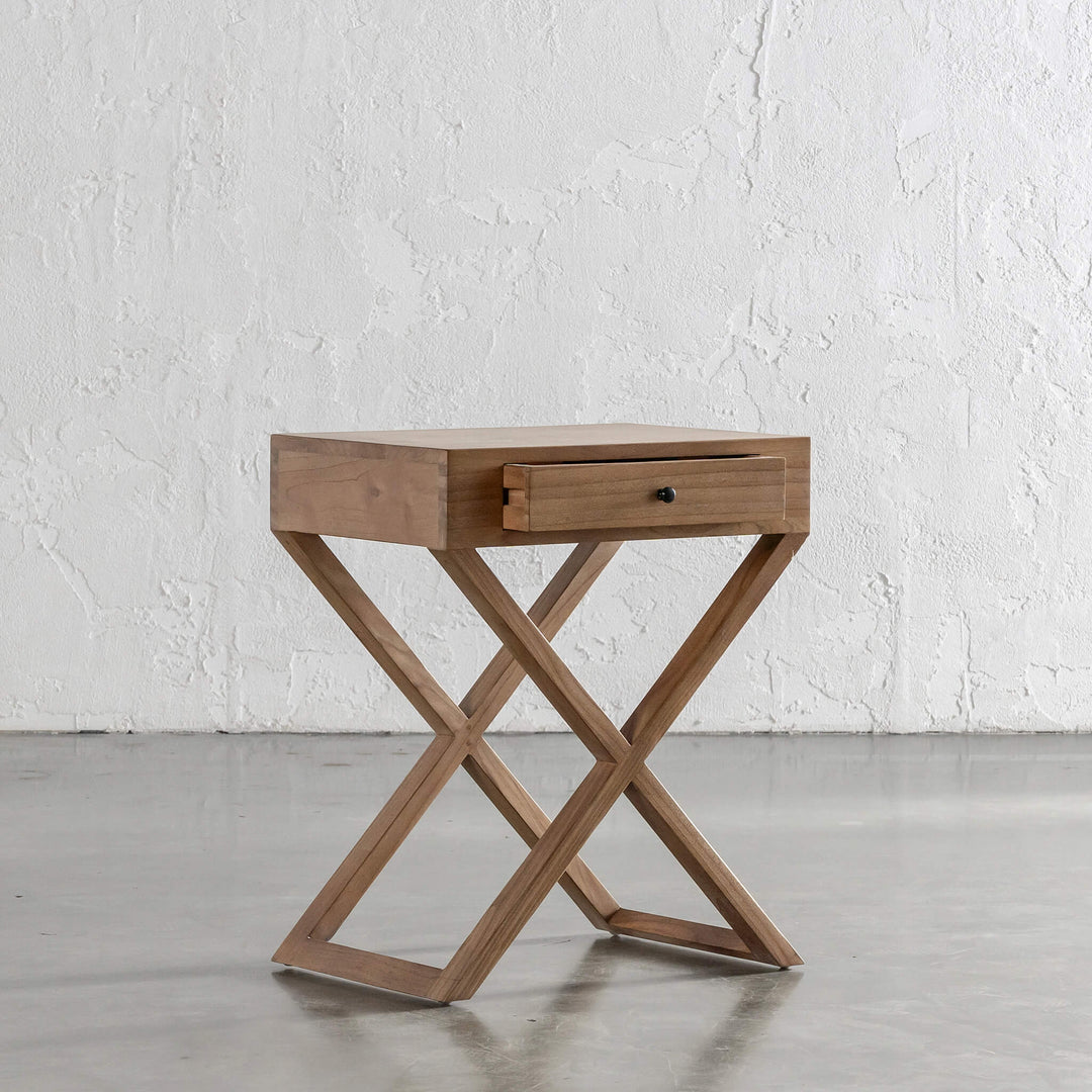 AMARA MID CENTURY CROSS LEG BEDSIDE TABLE  |  NATURAL GRAIN