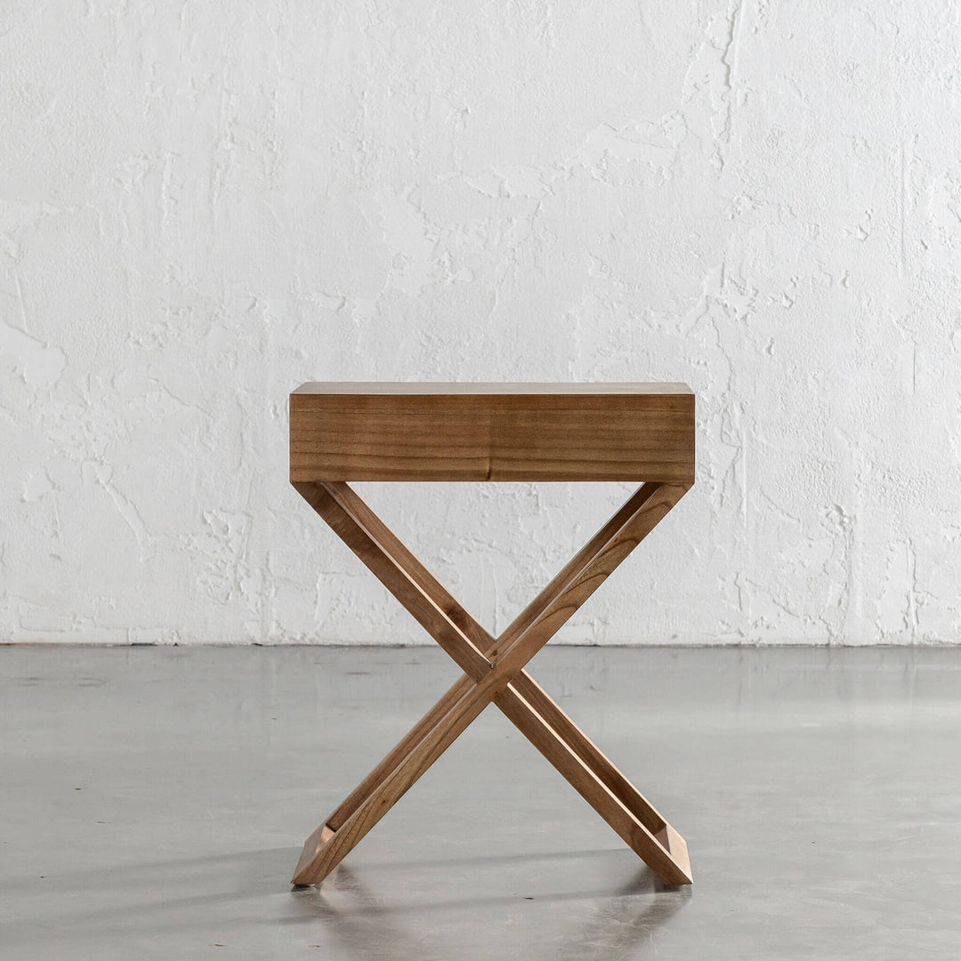 AMARA MID CENTURY CROSS LEG BEDSIDE TABLE  |  NATURAL GRAIN