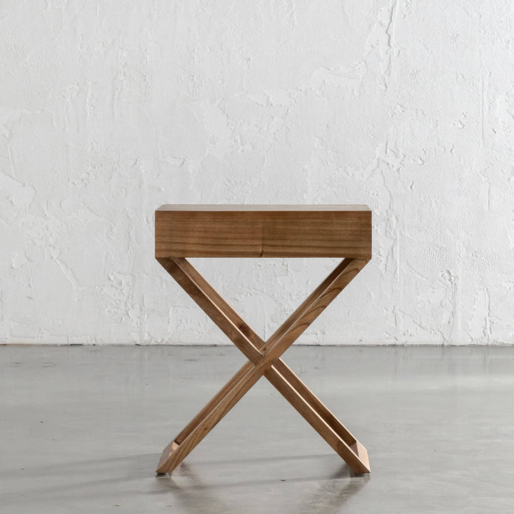 AMARA MID CENTURY CROSS LEG BEDSIDE TABLE  |  NATURAL GRAIN