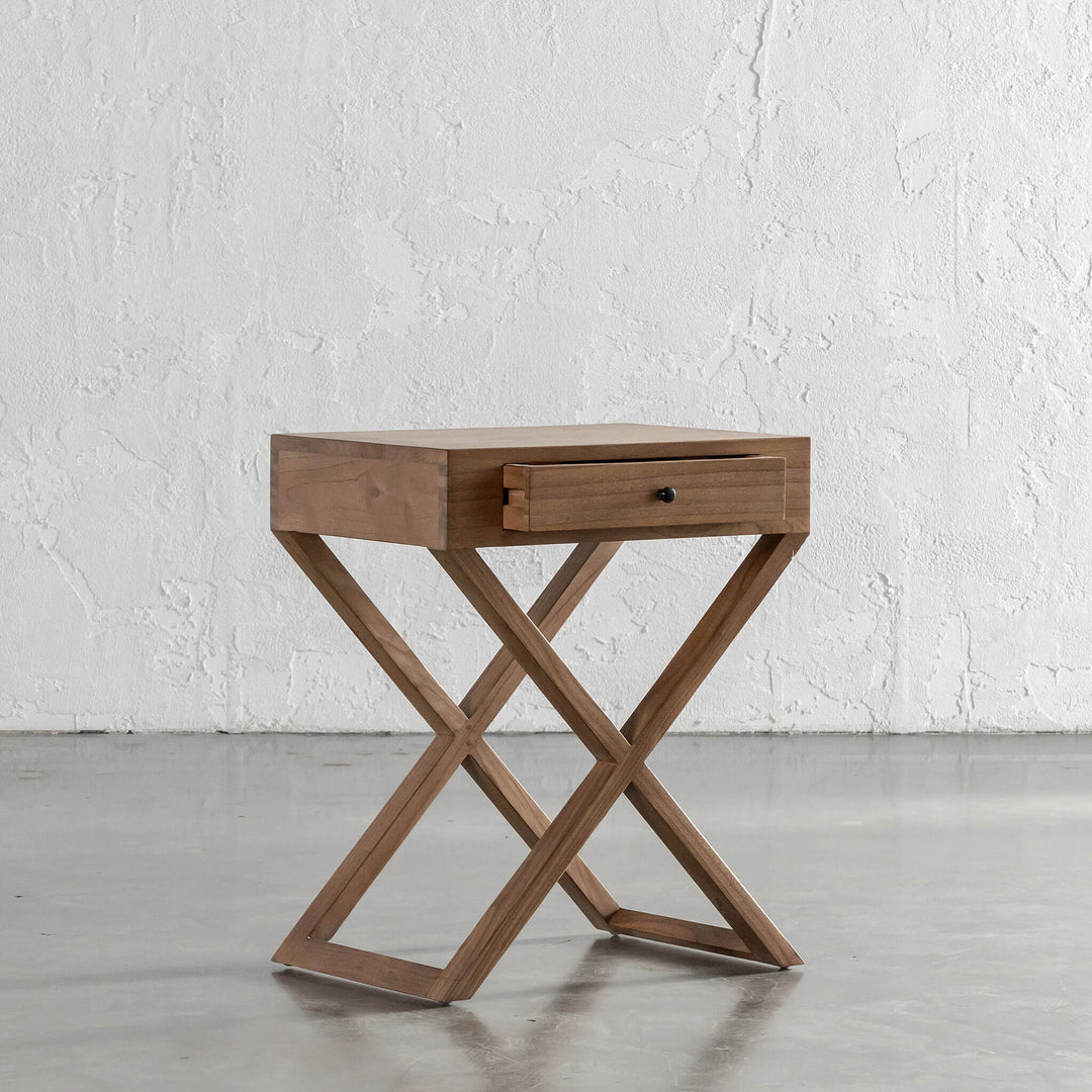 AMARA MID CENTURY CROSS LEG BEDSIDE TABLE  |  NATURAL GRAIN