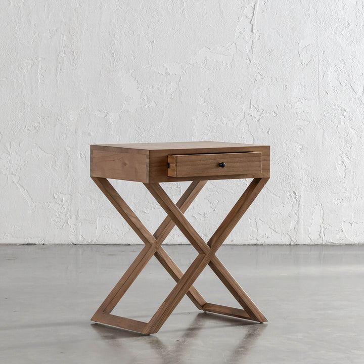 AMARA MID CENTURY CROSS LEG BEDSIDE TABLE  |  NATURAL GRAIN