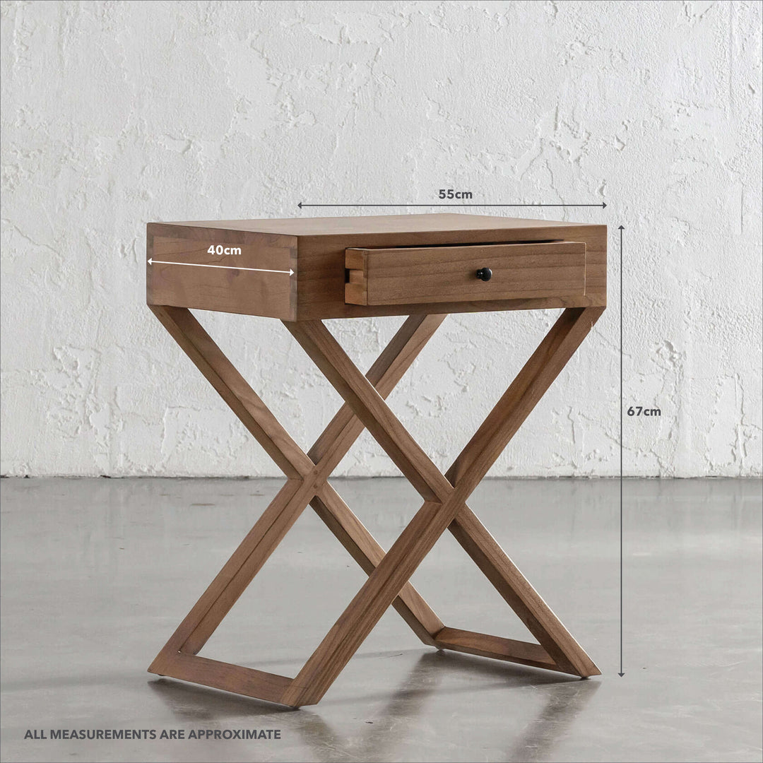 AMARA MID CENTURY CROSS LEG BEDSIDE TABLE  |  NATURAL GRAIN | MEASUREMENTS