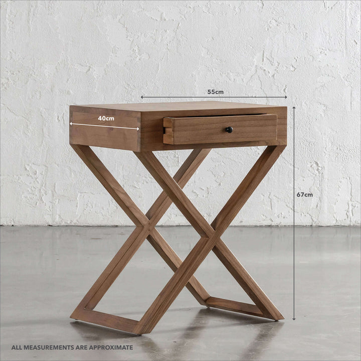 AMARA MID CENTURY CROSS LEG BEDSIDE TABLE  |  NATURAL GRAIN | MEASUREMENTS