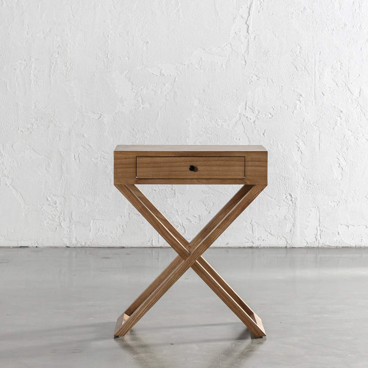 AMARA MID CENTURY CROSS LEG BEDSIDE TABLE  |  NATURAL GRAIN