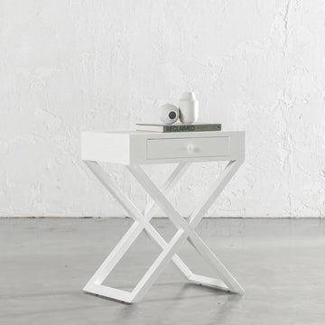 AMARA MID CENTURY CROSS LEG BEDSIDE TABLE | WHITE GRAIN