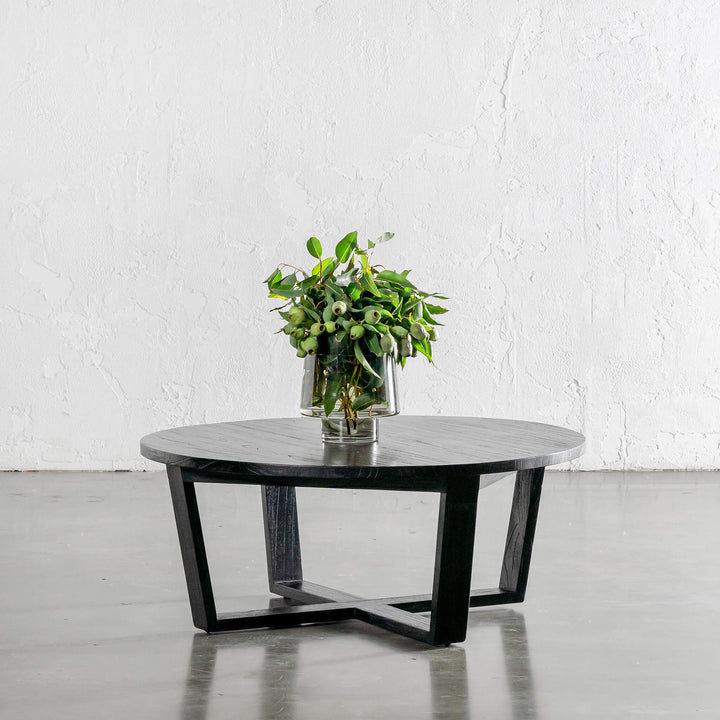 AMARA MID CENTURY TIMBER COFFEE TABLE  |  SOLID TOP BLACK | ROUND