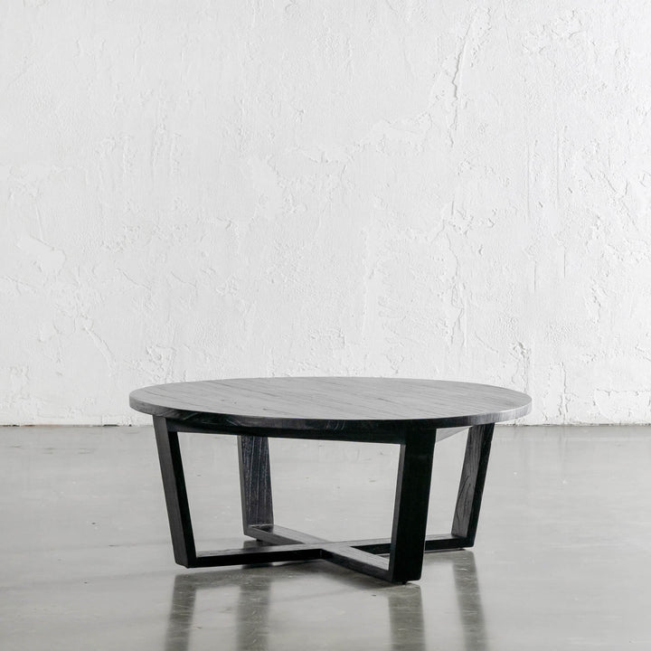 AMARA MID CENTURY TIMBER COFFEE TABLE  |  SOLID TOP BLACK | ROUND