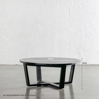 AMARA MID CENTURY TIMBER COFFEE TABLE  |  SOLID TOP BLACK | ROUND | MEASUREMENTS