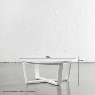 AMARA MID CENTURY TIMBER COFFEE TABLE  |  SOLID TOP WHITE | ROUND | MEASUREMENTS