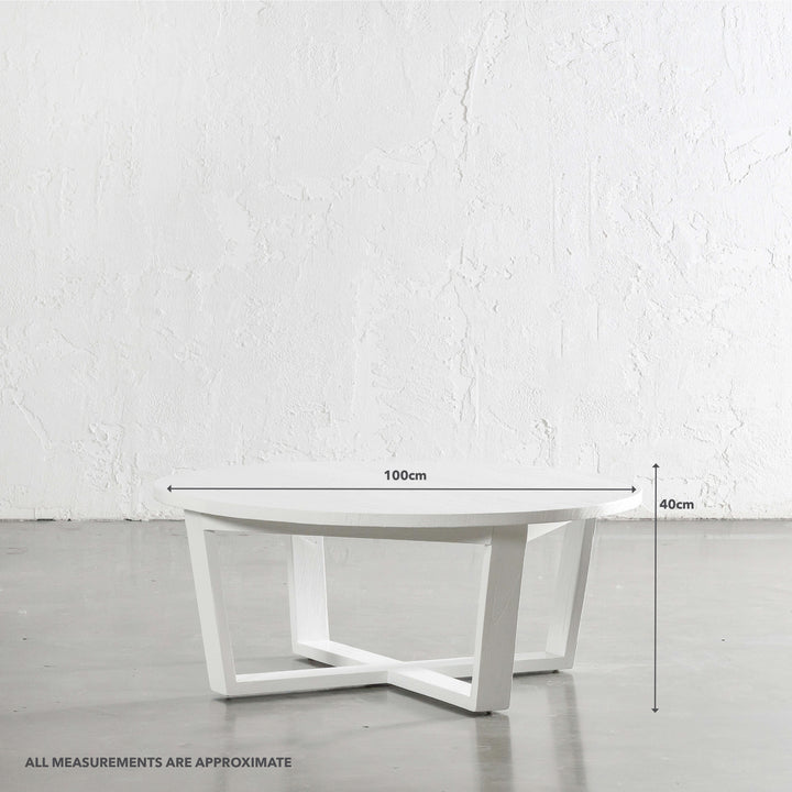 AMARA MID CENTURY TIMBER COFFEE TABLE  |  SOLID TOP WHITE | ROUND | MEASUREMENTS