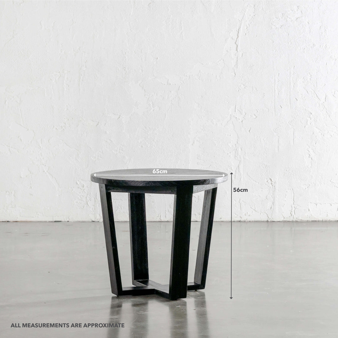 AMARA MID CENTURY TIMBER TERRACE SIDE TABLE  |  SOLID TOP BLACK | ROUND | MEASUREMENTS