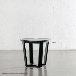 AMARA MID CENTURY TIMBER TERRACE SIDE TABLE  |  SOLID TOP BLACK | ROUND | MEASUREMENTS