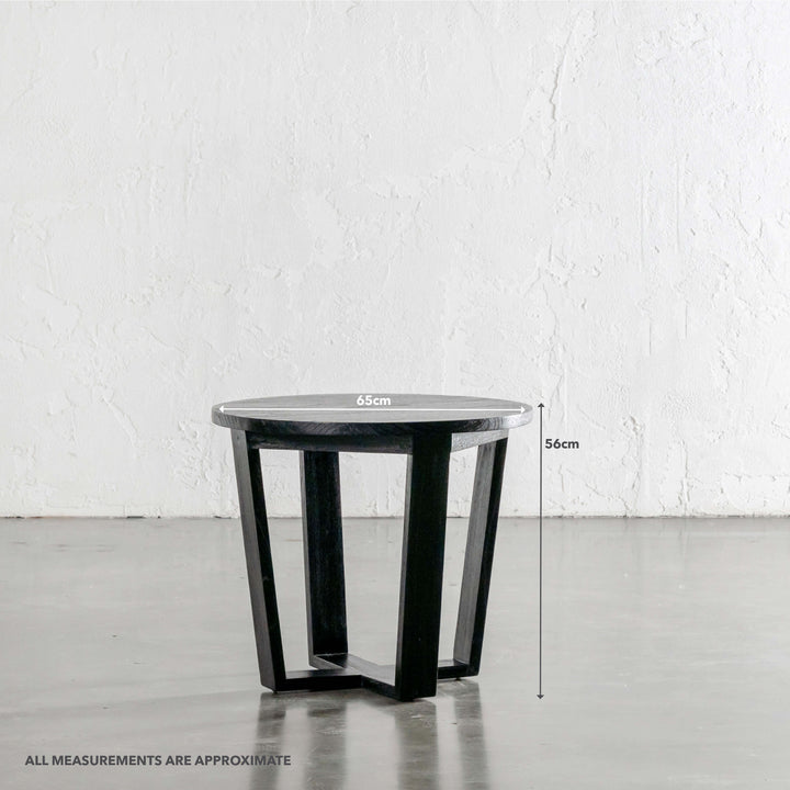 AMARA MID CENTURY TIMBER TERRACE SIDE TABLE  |  SOLID TOP BLACK | ROUND | MEASUREMENTS