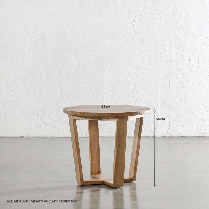 AMARA MID CENTURY TIMBER TERRACE SIDE TABLE  |  SOLID TOP | ROUND | MEASUREMENTS