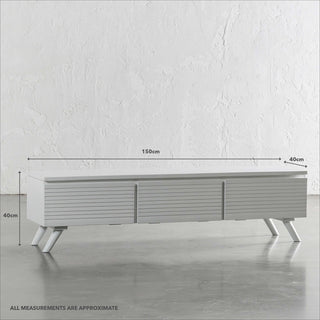 AMARA MID CENTURY TIMBER TV STAND | CLOSED 3 DOOR 150CM | WHITE | MEASUREMENTS