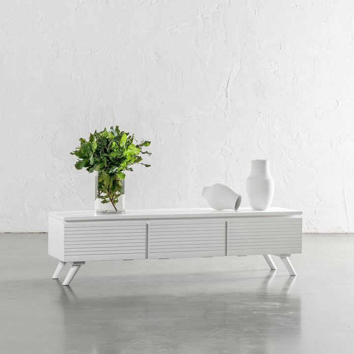 AMARA MID CENTURY TIMBER TV STAND | CLOSED 3 DOOR 150CM | WHITE