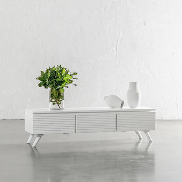 AMARA MID CENTURY TIMBER TV STAND | CLOSED 3 DOOR 150CM | WHITE