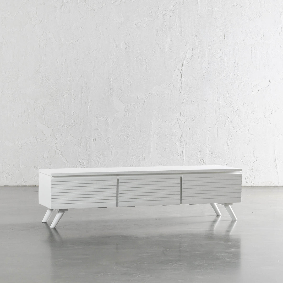 AMARA MID CENTURY TIMBER TV STAND  |  CLOSED 3 DOOR 150CM  |  WHITE