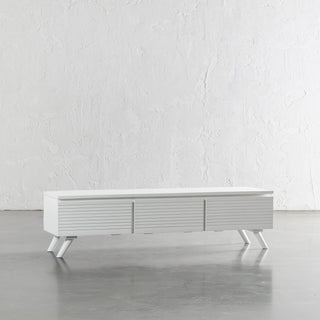 AMARA MID CENTURY TIMBER TV STAND  |  CLOSED 3 DOOR 150CM  |  WHITE