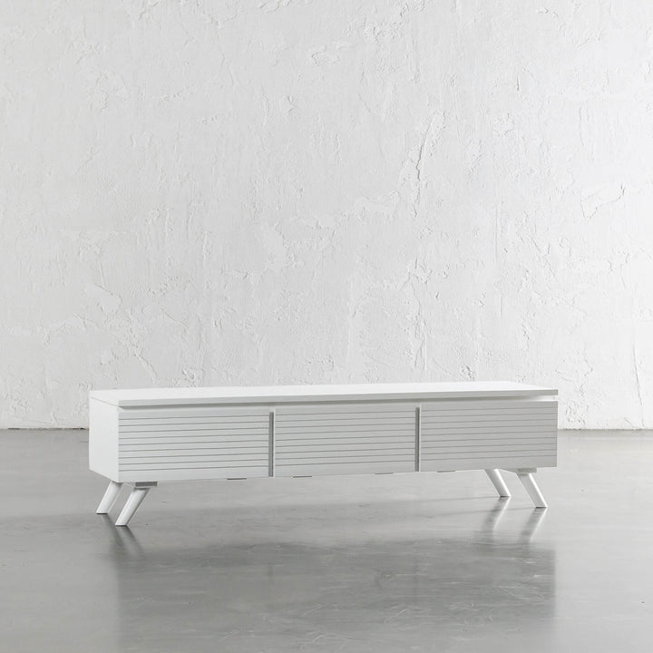 AMARA MID CENTURY TIMBER TV STAND  |  CLOSED 3 DOOR 150CM  |  WHITE